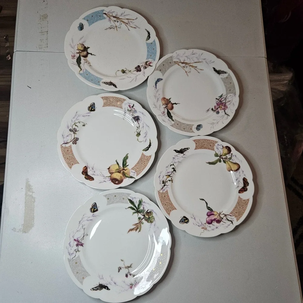 Antique Haviland & Co Limoges Meadow Visitors Luncheon Plates 5 pc Factory Decor